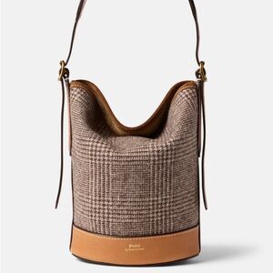 Polo Ralph Lauren Wool Glen Plaid & Suede Bucket Bag